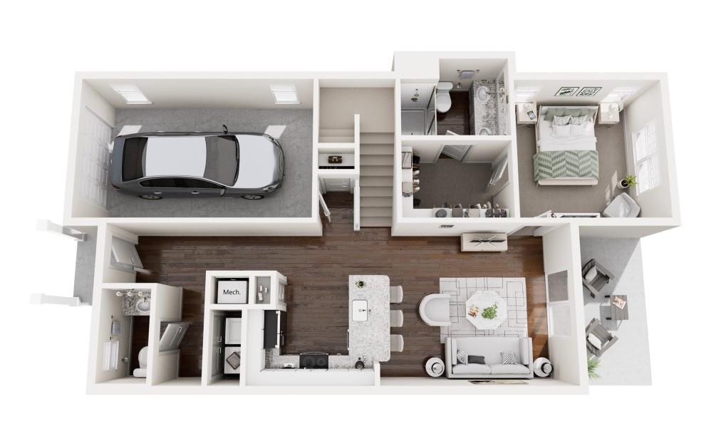 TH1 - 3 bedroom floorplan layout with 2.5 bathrooms and 1487 square feet (Floor 1)