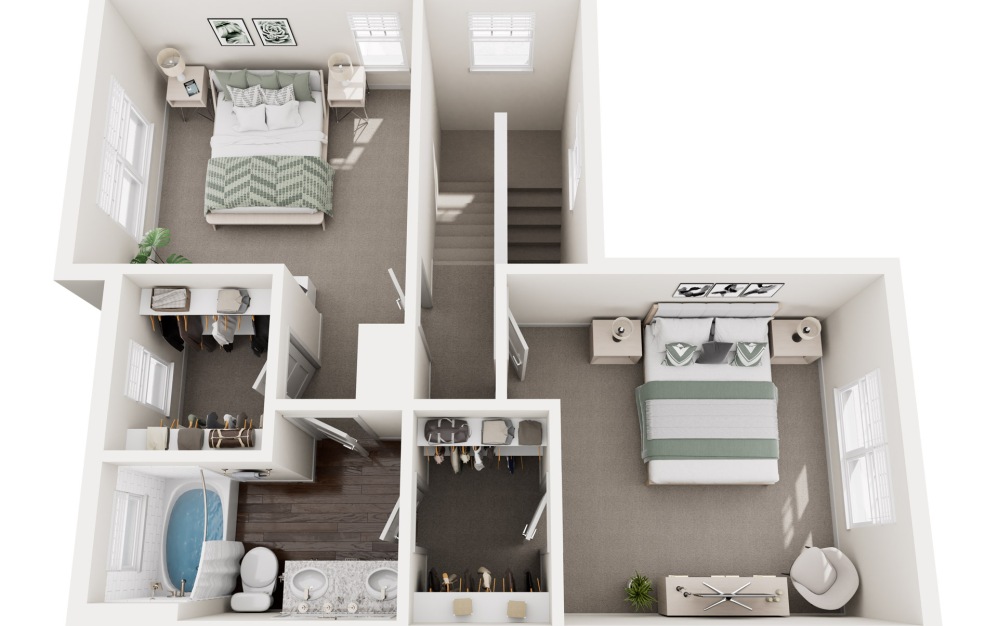 TH1 - 3 bedroom floorplan layout with 2.5 bathrooms and 1487 square feet (Floor 2)
