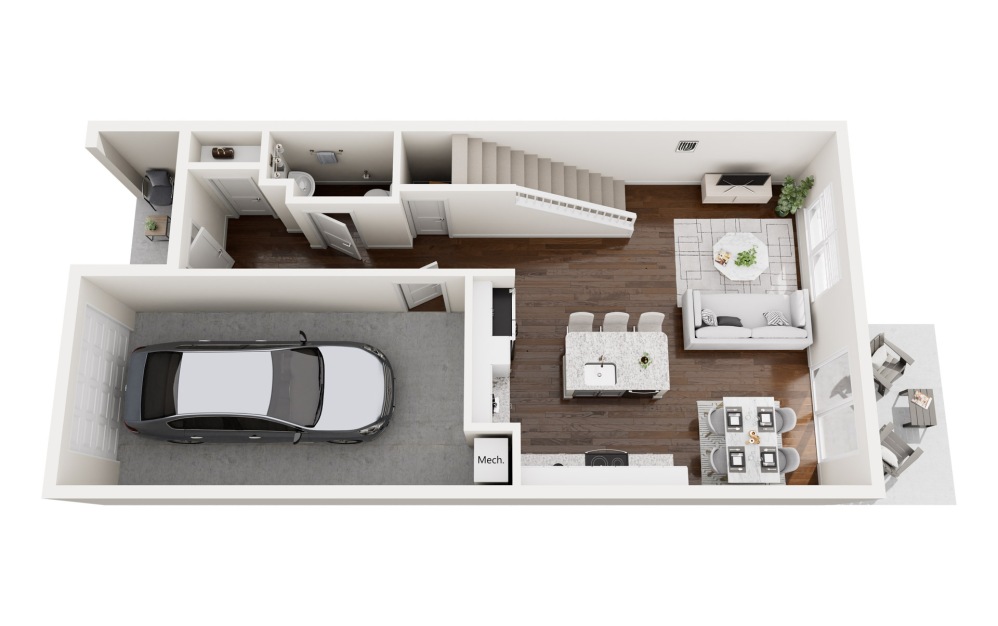 TH2 - 2 bedroom floorplan layout with 2.5 bathrooms and 1294 square feet (Floor 1)