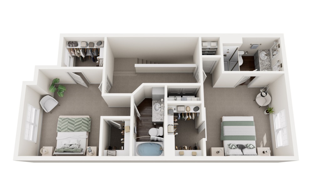 TH2 - 2 bedroom floorplan layout with 2.5 bathrooms and 1294 square feet (Floor 2)